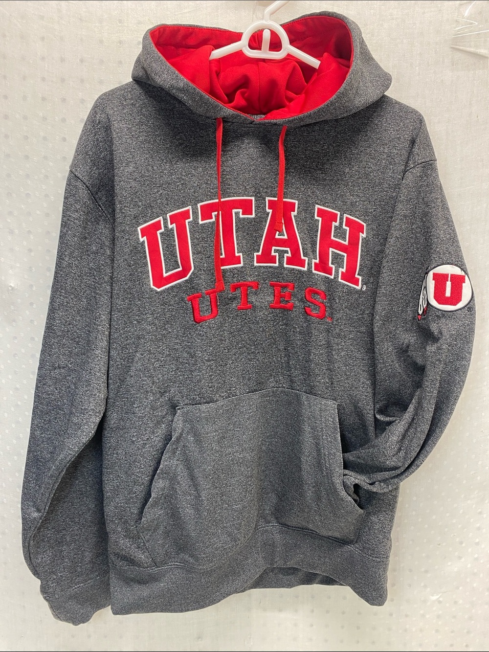 Colloseum Utah Utes Spell Out Gray and Red Crewneck Hoodie Sweatshirt Size Large